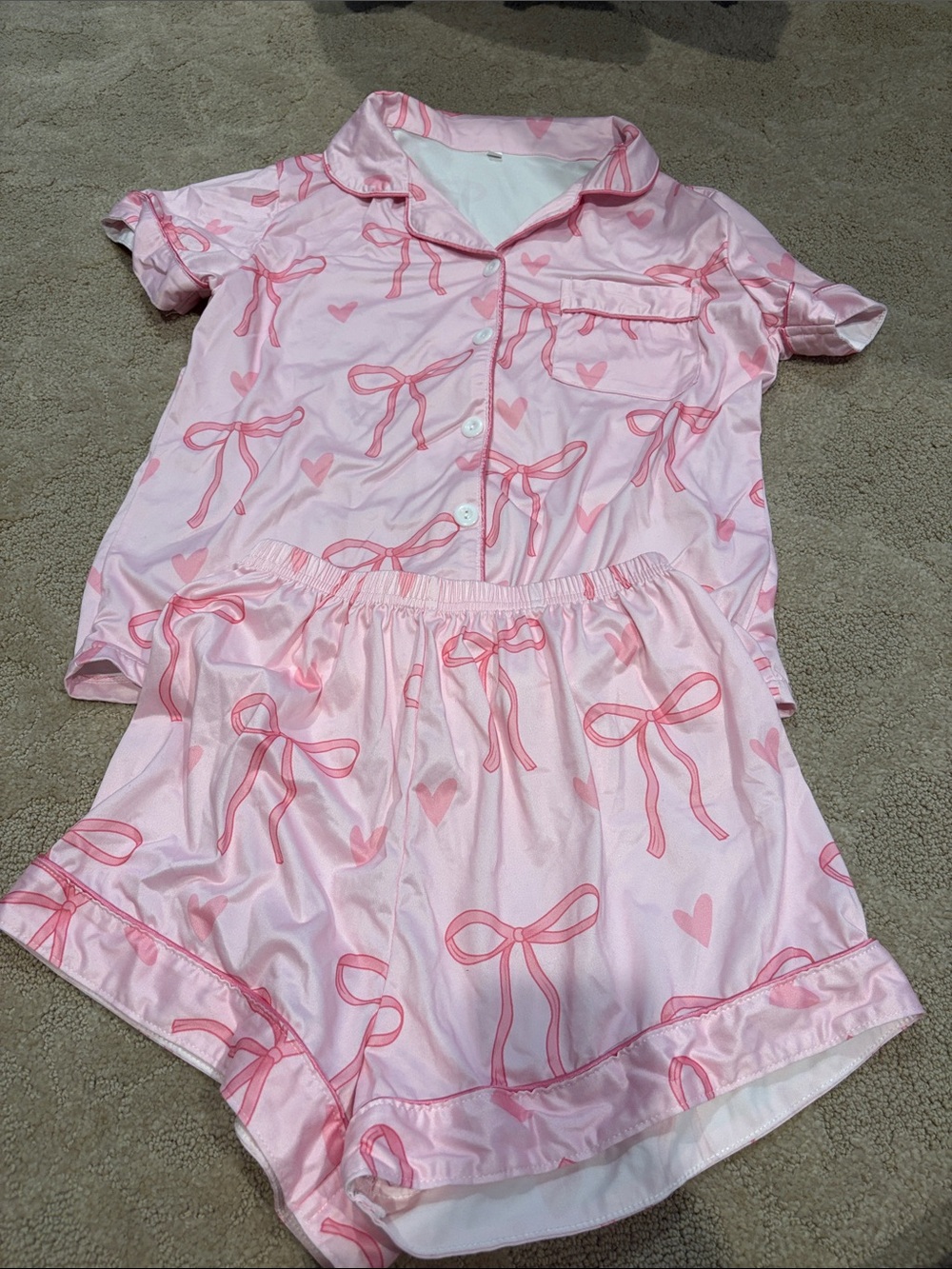 Girls Pink Bow-Print Short Pajama Set - Kids